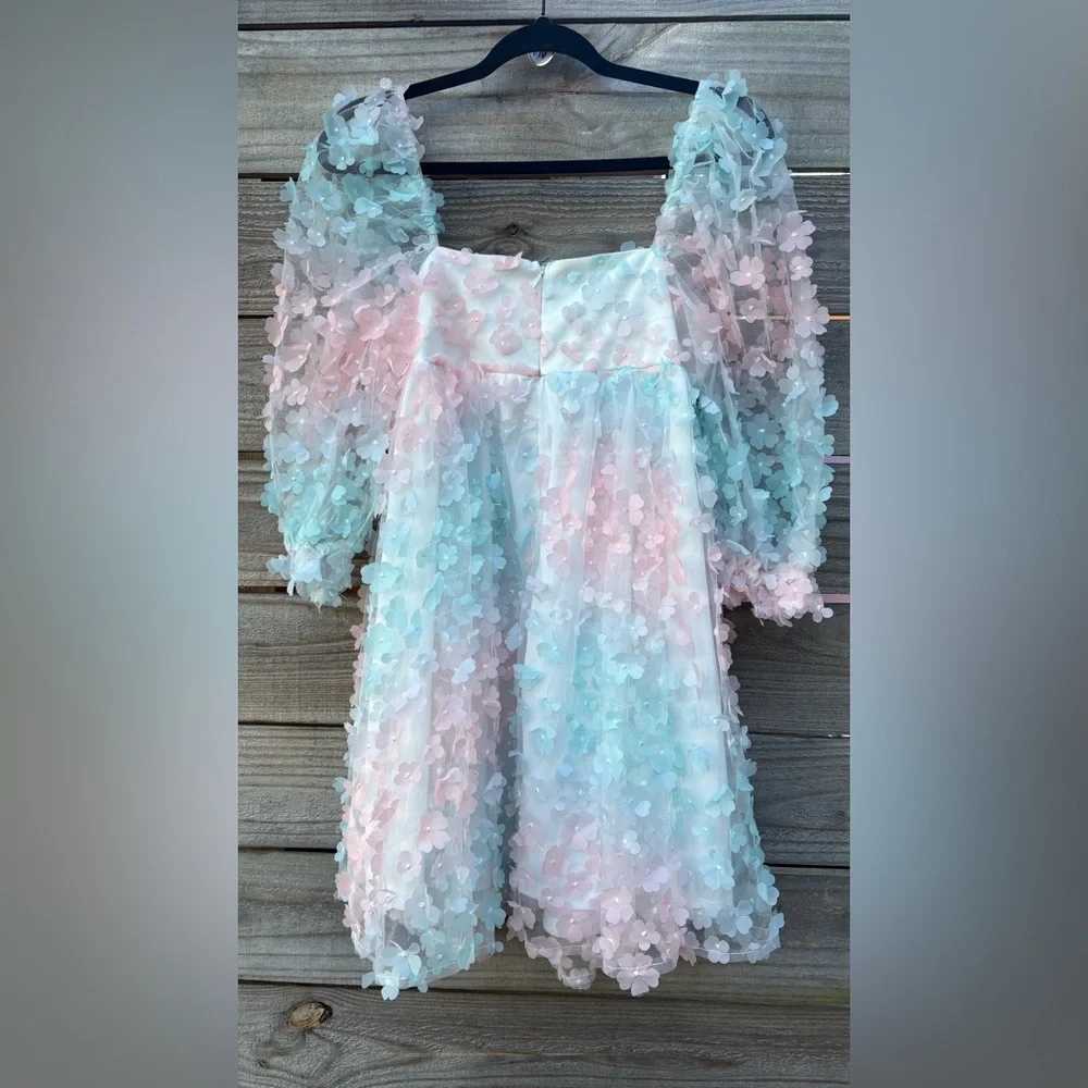 NWT Storia by Anthropologie Rainbow Floral Babydoll Mini Dress Spring SMALL - Picture 3 of 7